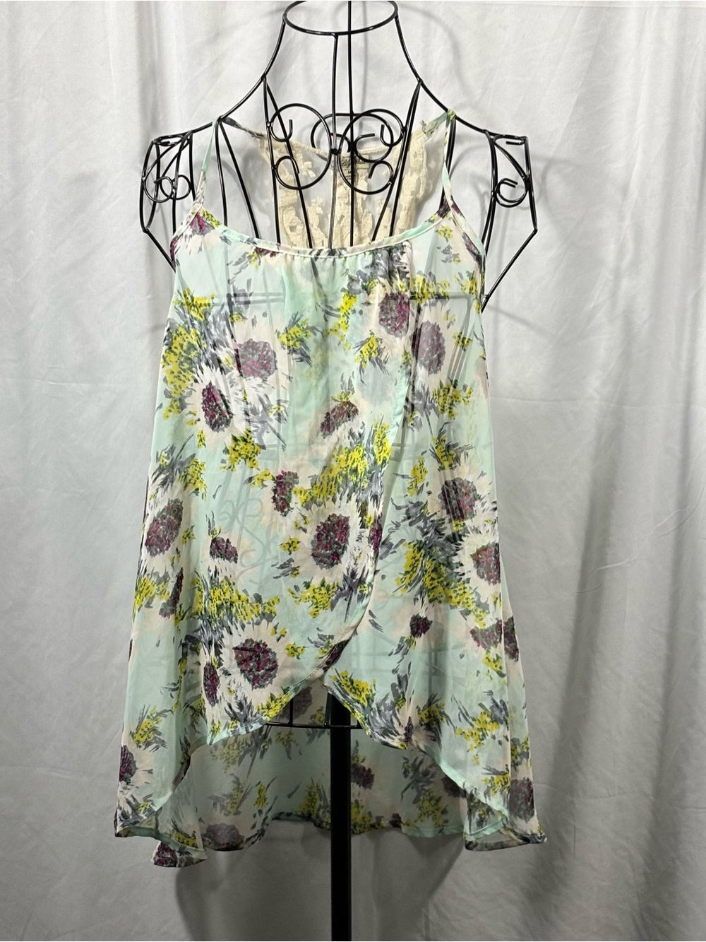 Lily White Mint Floral High-Low Spaghetti Strap Tank